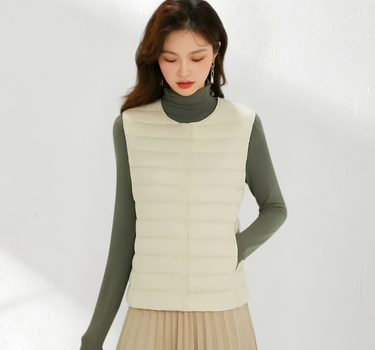 Doudoune Ultra Légère Sans Manche Beige pour Femme - Roxa