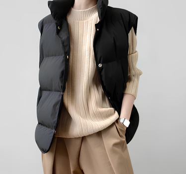 Doudoune Sans Manche pour Femme Boutonnée à Col Montant - Kelly