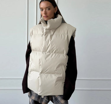 Doudoune Sans Manche Beige Épaisse pour Femme - Nina