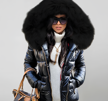 Doudoune Courte avec Fourrure Capuche pour Femme - Ava