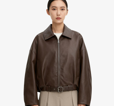 Manteau Bomber Court en Cuir - LOU