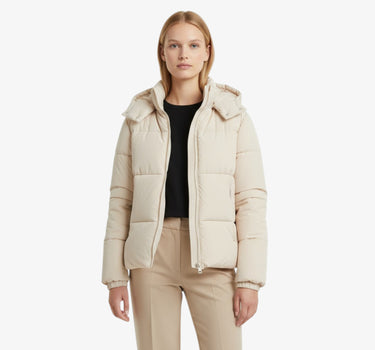 Doudoune Femme Courte Beige À Capuche Légère et Chaude - ARIANA