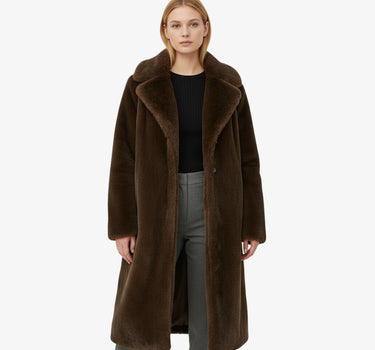 Manteau Fourrure Long Marron Femme Coupe Droite Élégante - IRYS