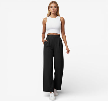 Elegante Schwarze Strukturierte Weite Damenanzughose - Patty