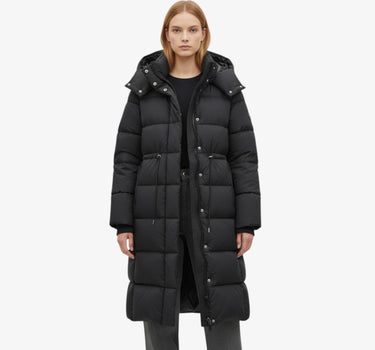 Doudoune Longue Noire Femme Avec Capuche Matelassé Épais - LAINIE